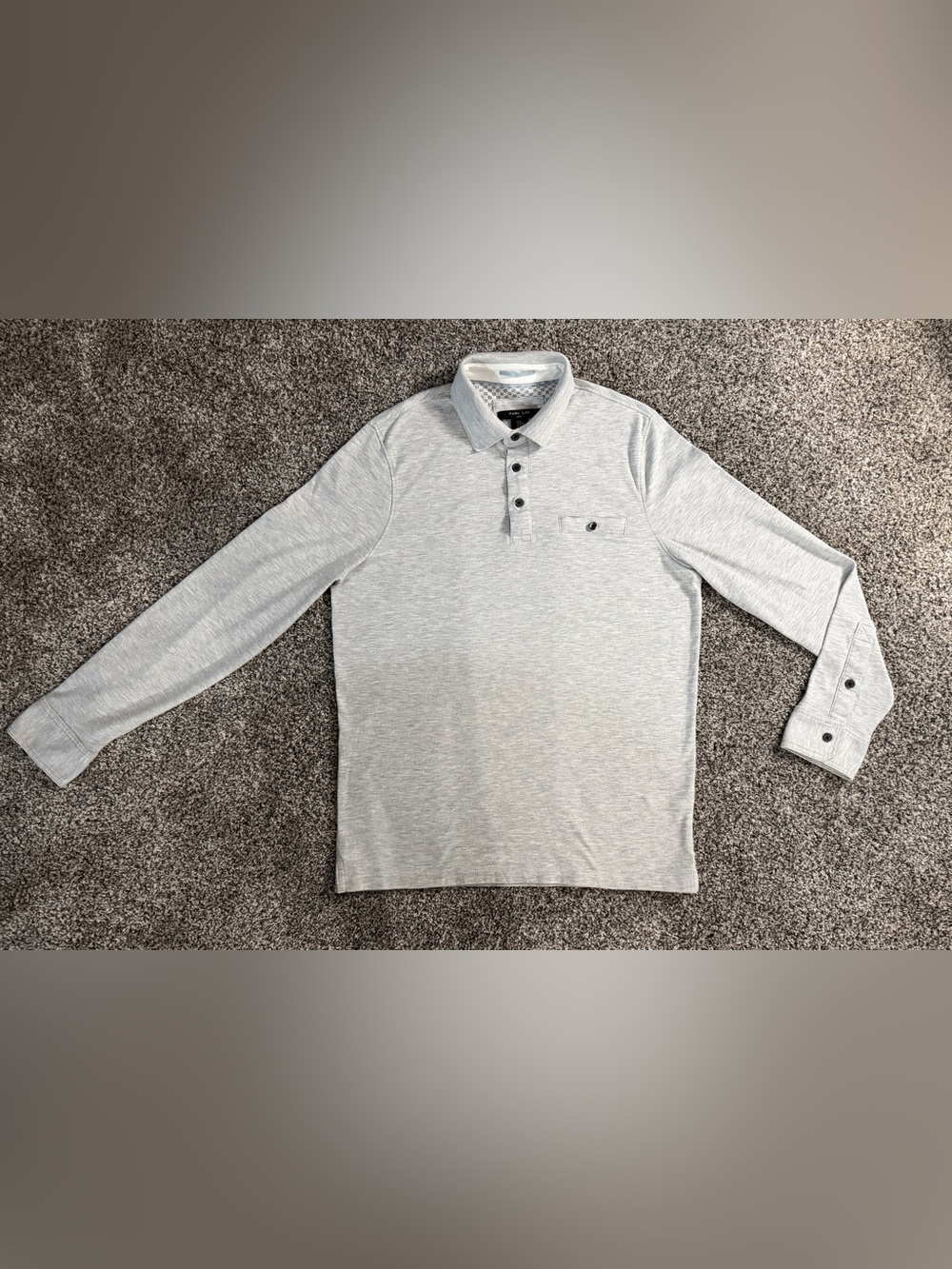 Long-Sleeve Light Gray Polo with Chest Pocket